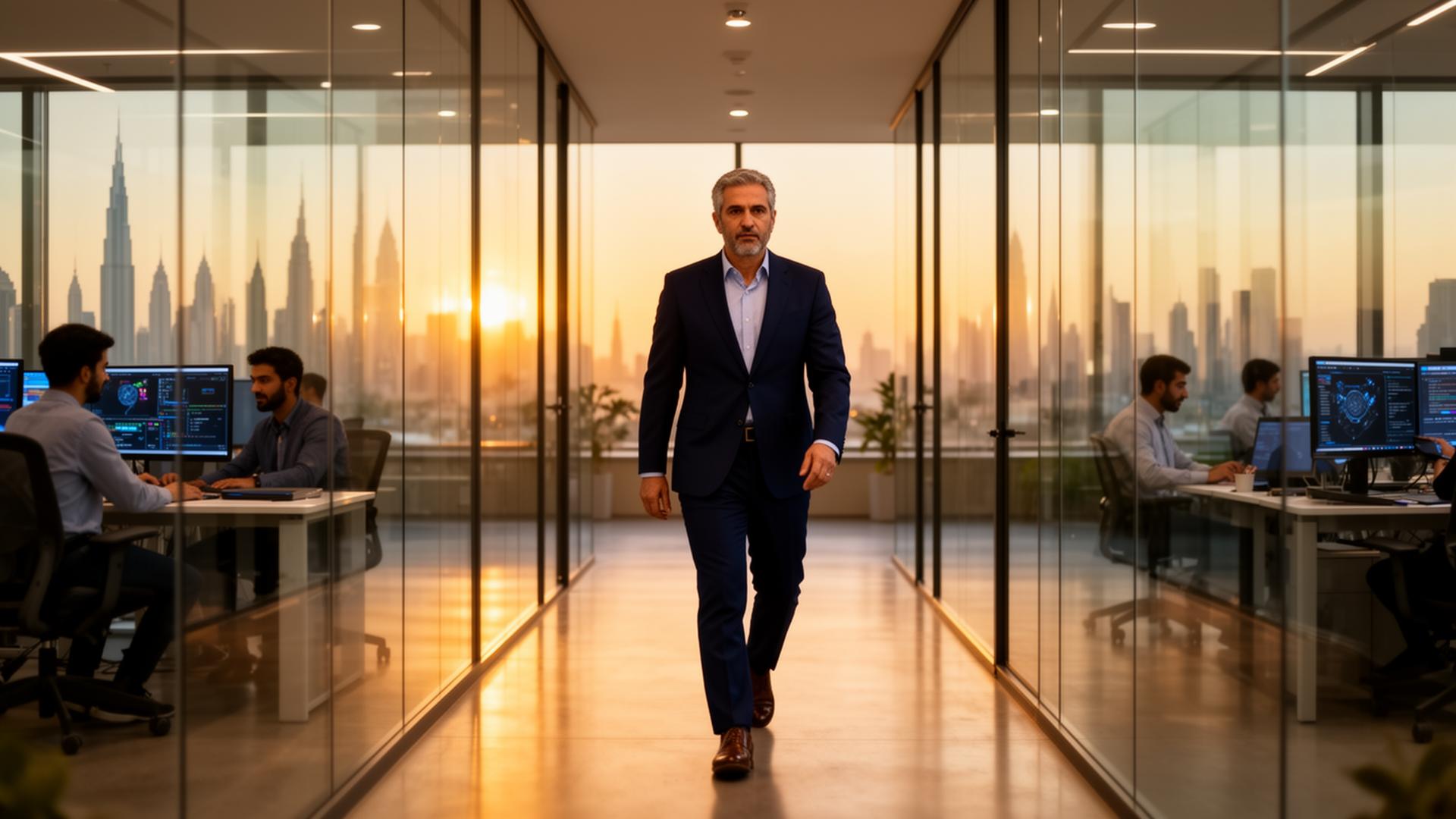 Tech executive in modern office