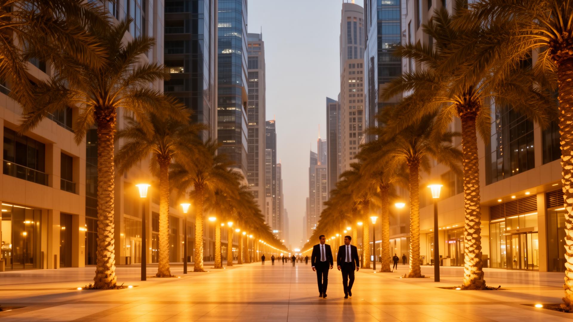 DIFC boulevard at dusk