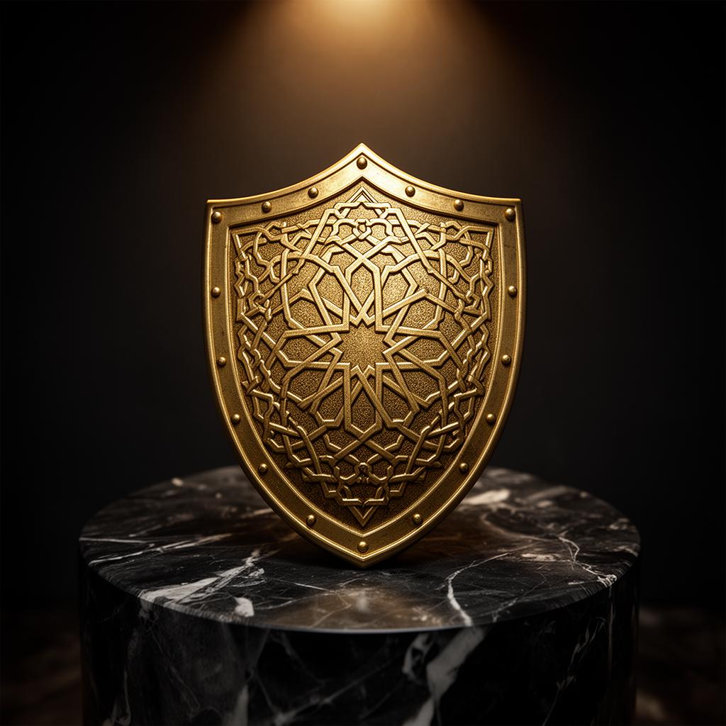 Golden shield with Islamic geometric patterns